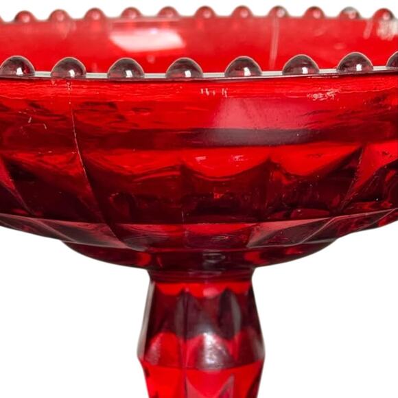RUBY RED JEANETTE GLASS COMPOTE DISH 1940's - Size 6" x 5.5" - Picture 6 of 7